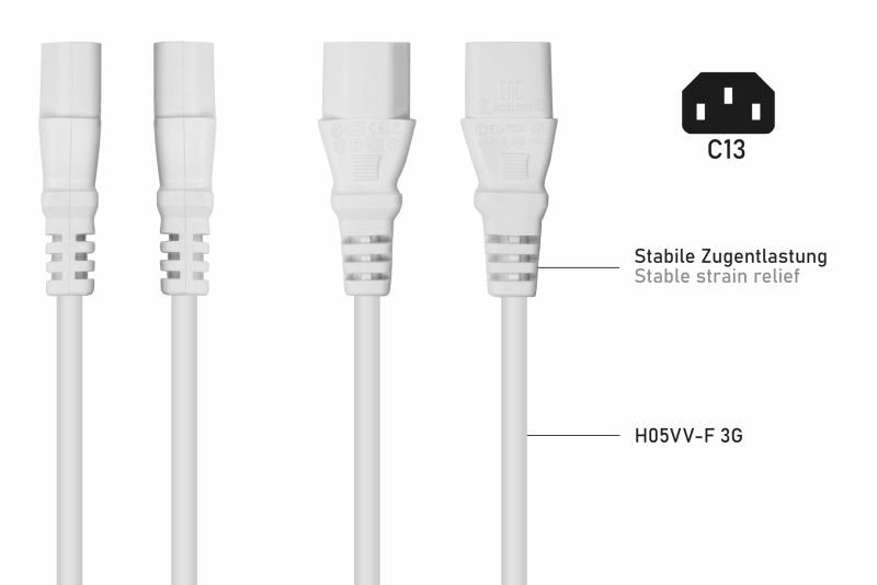 Kabelmeister Cable Alargador Iec C14 An C13 Blanco 0,5m