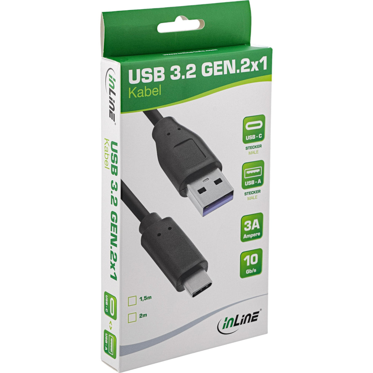 Cable Inline Usb 3.2, Tipo C Macho A A Macho, Negro, 1,5 M