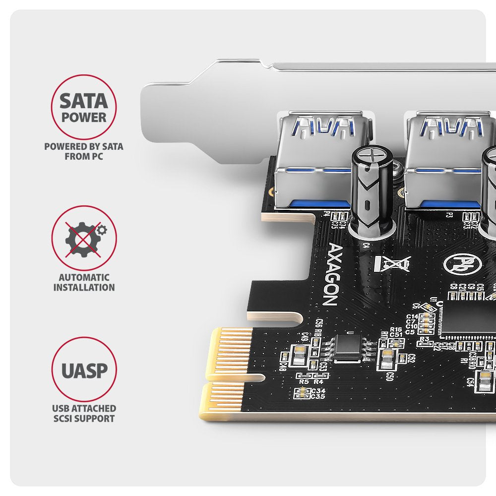 Pceu-430rs Kontroler Pcie 4x Port Usb 3.2 Gen 1, Uasp, Chipset Renesas, 15-Pin Sata Cargador