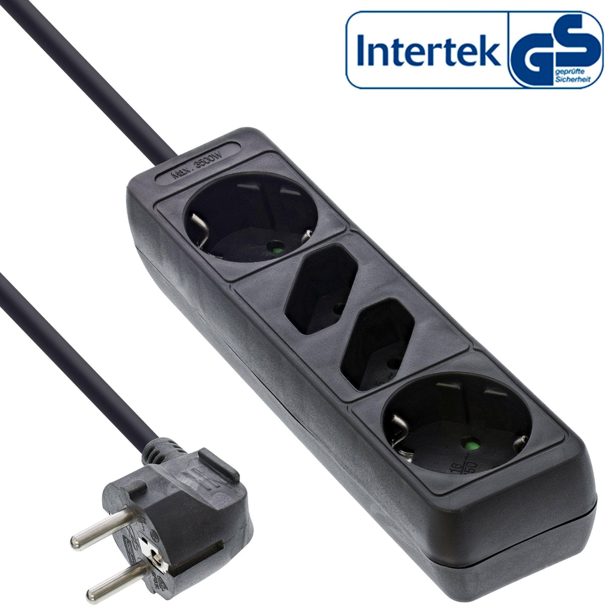 Inline Regleta 4 Tomas 2x Tipo F + 2x Euro Negro 1.5m