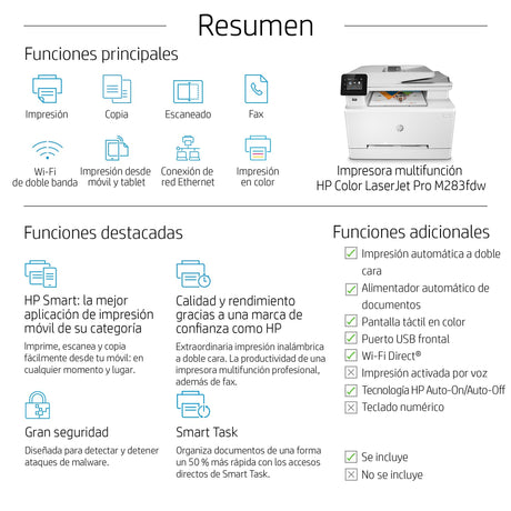 EAN 0193905486779 - HP Color LaserJet Pro MFP M283fdw Laser A4 600 x 600 DPI 21 ppm Wifi imagen 18