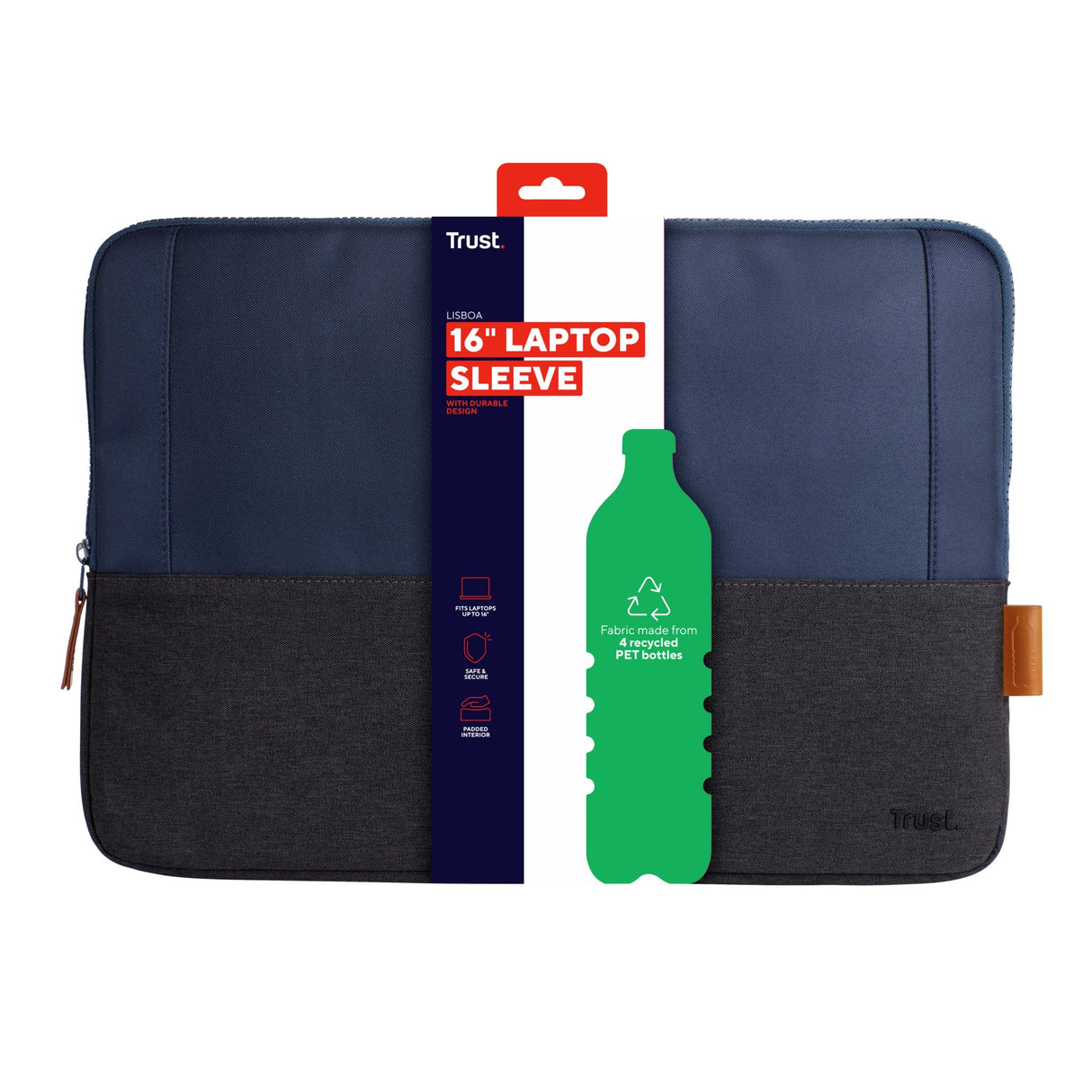 Funda Universal Trust Lisboa 24982 Soft Sleeve Color Negro/Azul Para Tablets/Portátiles Hasta 16