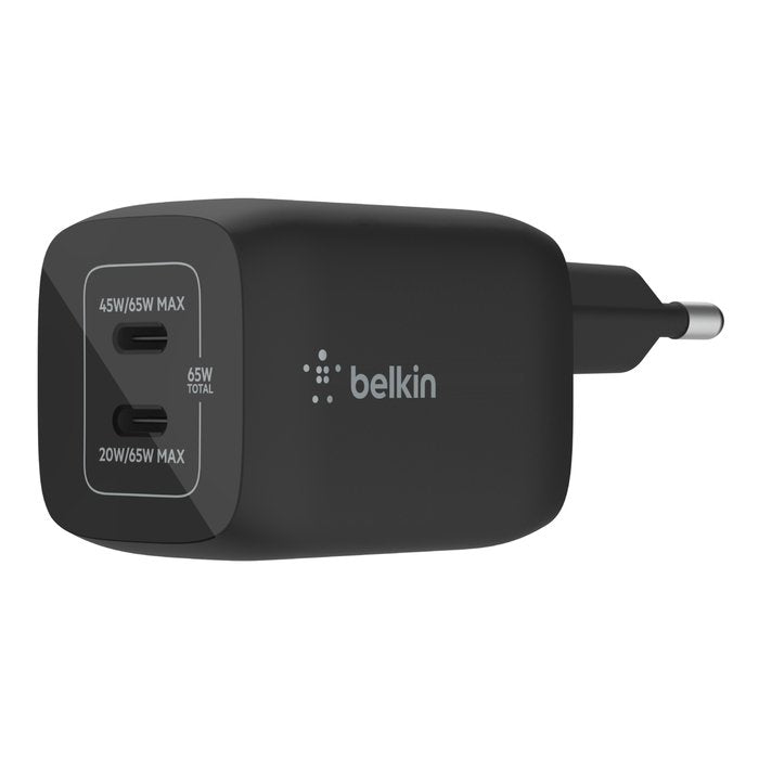 Cargador De Pared Belkin 2xusb-C 65w Pd 3.0, Pps, Negro Wch013vfbk
