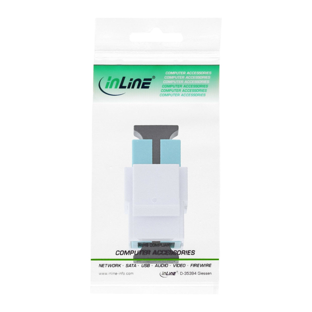 Adaptador Snap-In Keystone De Fibra Óptica Inline Blanco, Símplex Sc/Sc, Mm, Aguamarina, Manguito Cerámico