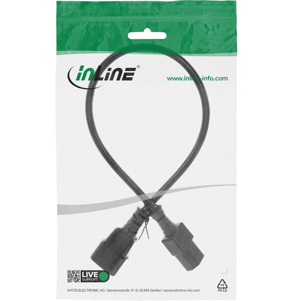 Cable De Alimentación Inline De 3 Pines Iec C13 A C14 Macho A Hembra Negro 0,5 M