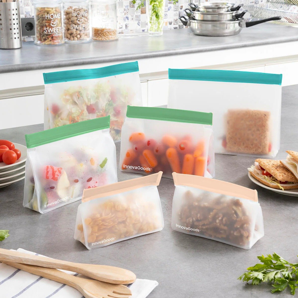 EAN 8435527817282 - InnovaGoods 8435527817282 bolsa para almacenamiento de alimentos 6 pieza(s) Transparente imagen 1