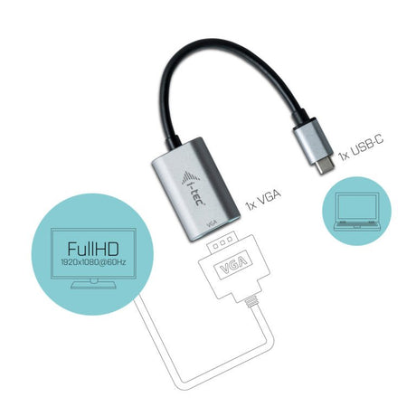 EAN 8595611702594 - i-tec Metal C31METALVGA60HZ adaptador de cable de vídeo 0,15 m USB Tipo C VGA (D-Sub) Gris imagen 3