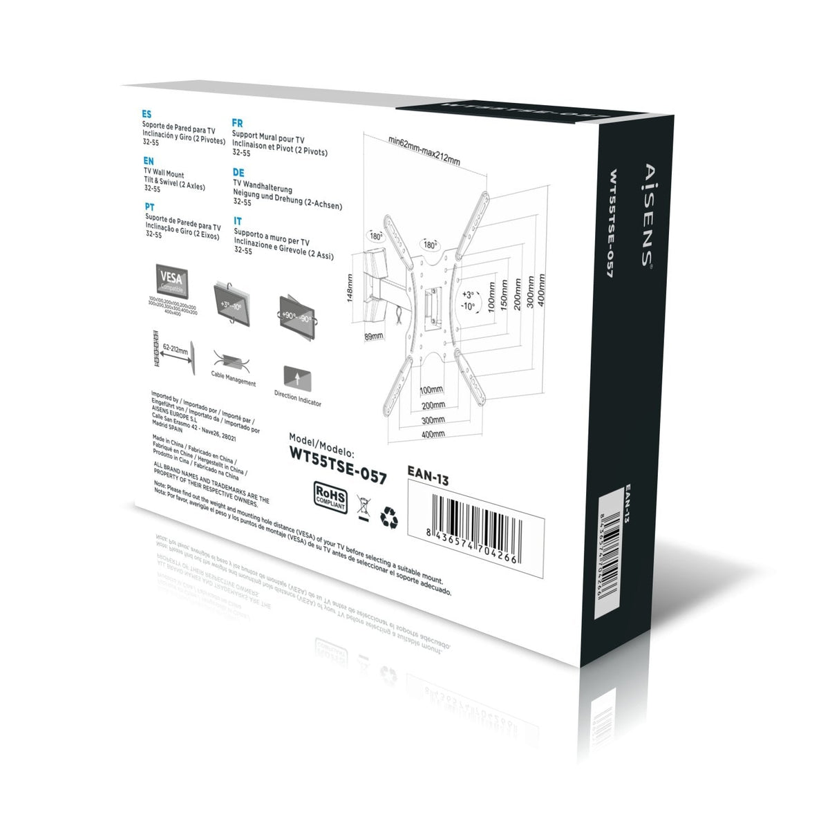 Aisens Soporte Eco Giratorio - Inclinable Para Monitor/Tv 30kg (2 Pivotes) (Tv 32"-55") - Negro