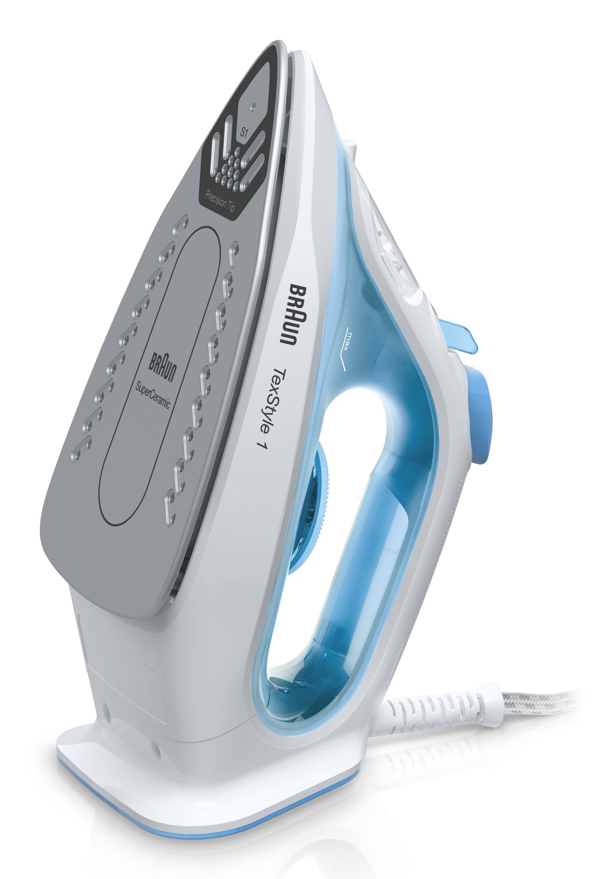 EAN 8021098000798 - Braun TexStyle 1 SI1050BL Plancha a vapor Suela de cerámica 2000 W Azul, Blanco imagen 1