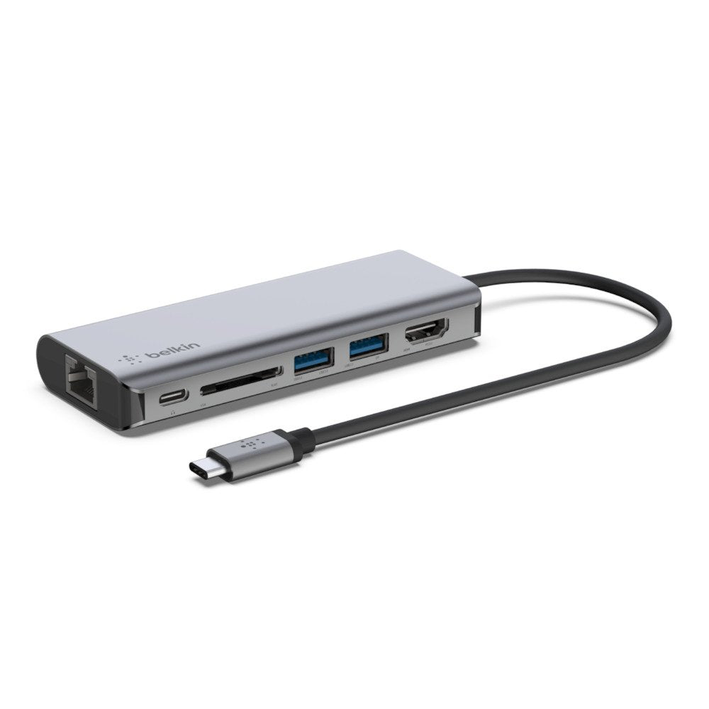 Adaptador Belkin Avc008btsgy  Multipuerto Usb-C A Ethernet, Usb-C, Usb-A, Hdmi, Sd  Color Gris