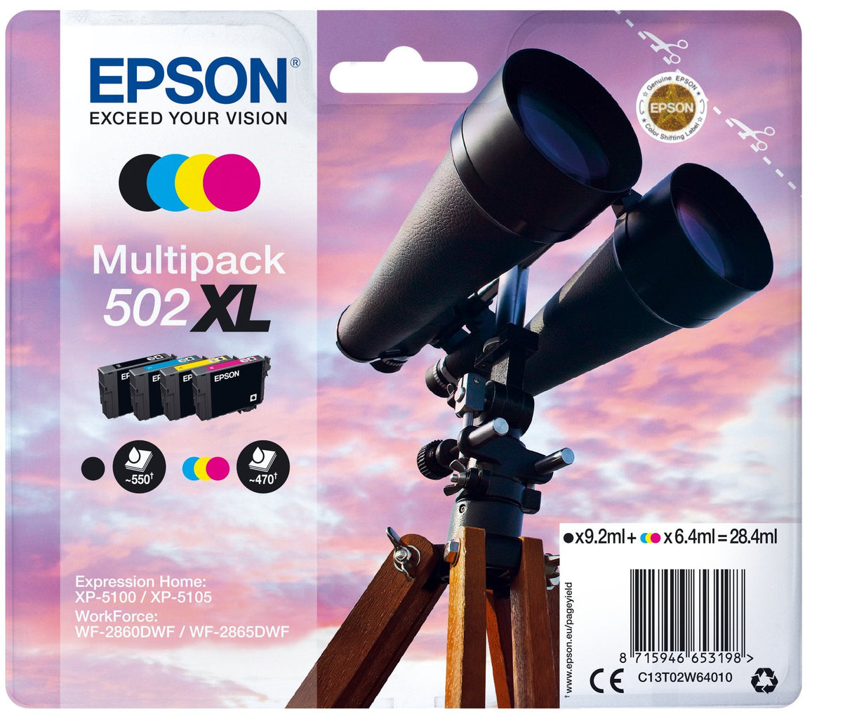 EAN 8715946653198 - Epson 502XL cartucho de tinta 1 pieza(s) Original Alto rendimiento (XL) Negro, Cian, Magenta, Amarillo imagen 1