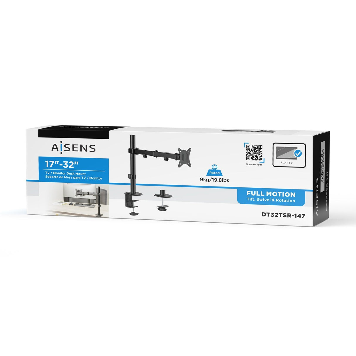 Aisens Soporte De Mesa Eco Giratorio E Inclinable Para Monitor/Tv 9kg (3 Pivotes, 1 Brazo) De 17-32, Negro