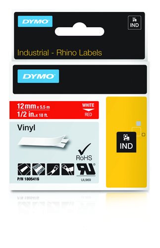 Dymo Rhino Cinta Id1-12 Blanco/Rojo Vinilo