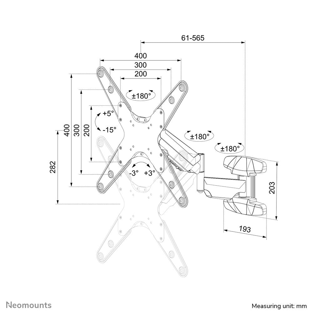 Neomounts By Newstar Wall Mounted Gas Spring Tv Mount (3 Pivots Vesa 400x400) (Wl70-550bl14)