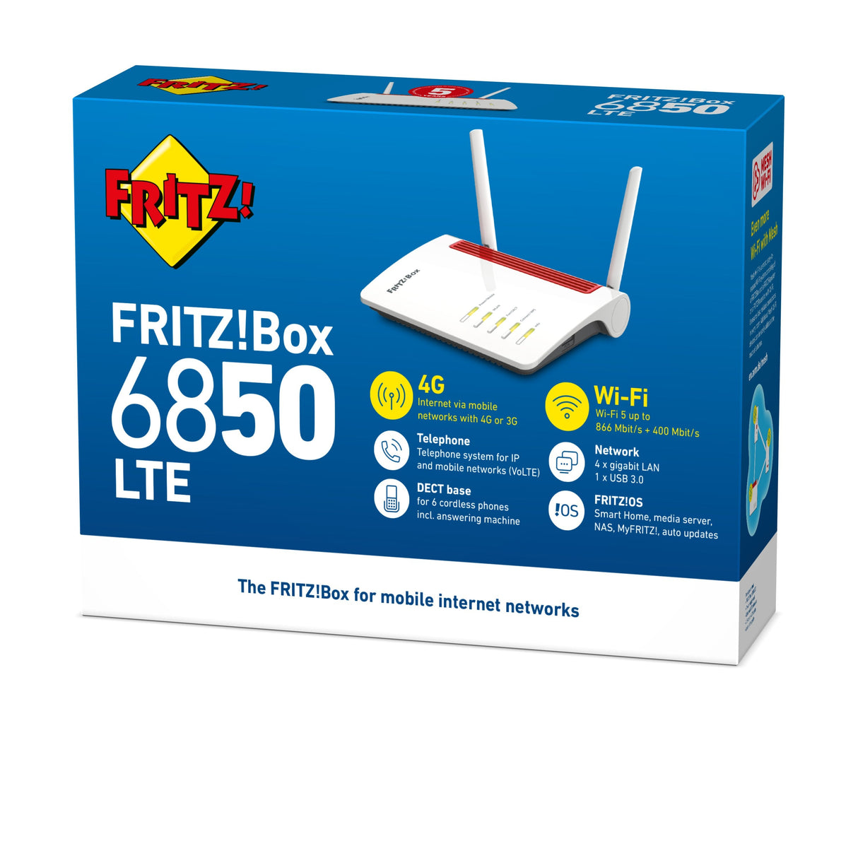 EAN 4023125029257 - Box FRITZ! 6850 LTE router inalámbrico Gigabit Ethernet Doble banda (2,4 GHz / 5 GHz) 4G Blanco imagen 3