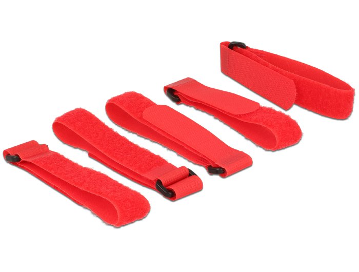Binder De Cable De Velcro De Delock 300 Mm X 20 Mm De Rojo, 5 Piezas 18705