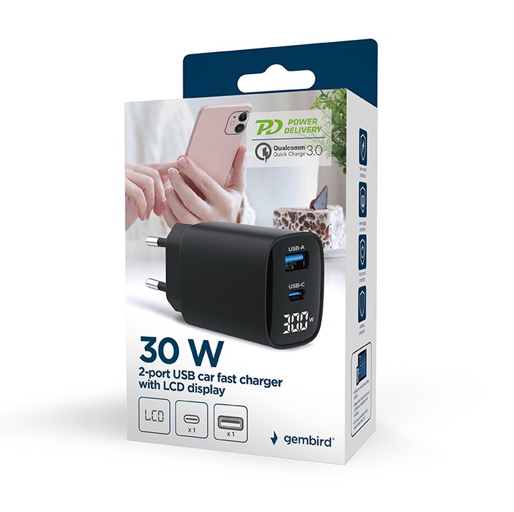 EAN 8716309129619 - Gembird TA-UC-PDQC30LCD-BK-01 cargador de dispositivo móvil Smartphone, Reloj inteligente, Tableta Negro  imagen 6