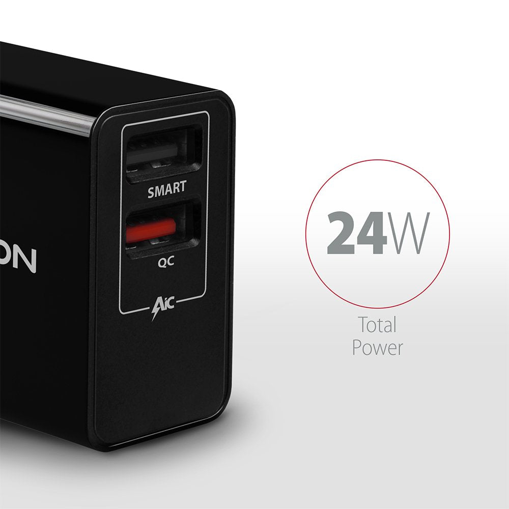 Axagon Acu-Qs24, Cargador De Red RãPido E Inteligente, 2x Puerto Usb Qc3.0 / Afc / Fcp + 5v-1.2a, 24w