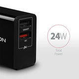 Axagon Acu-Qs24, Cargador De Red RãPido E Inteligente, 2x Puerto Usb Qc3.0 / Afc / Fcp + 5v-1.2a, 24w