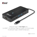 Club3d Usb-7-In1-Hub Usb-C > 2xhdmi/2xusb/Rj45/Usb-C 100w Retail
