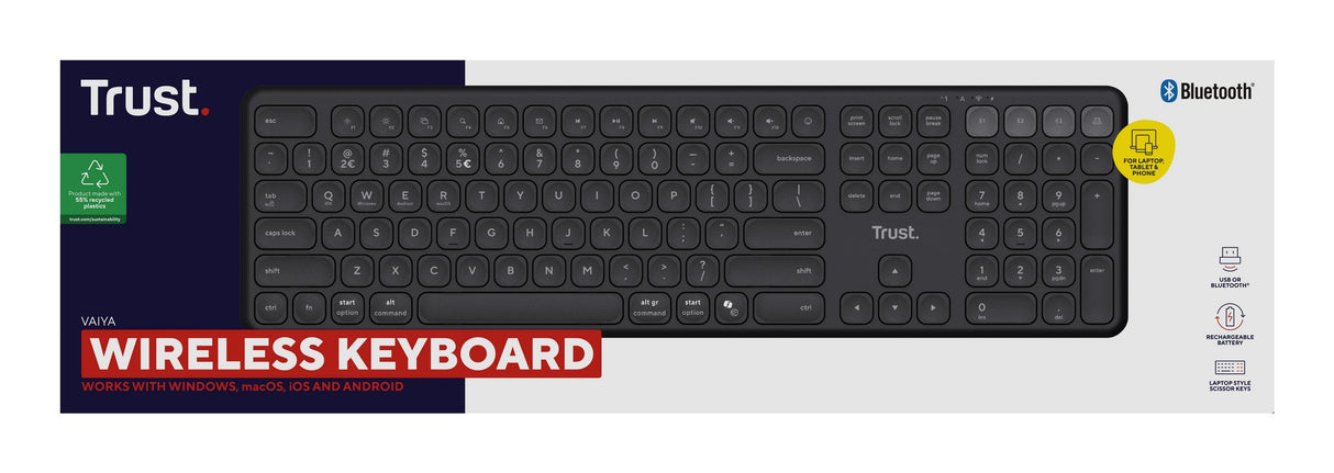 Teclado Trust Vaiya Inalambrico Multidispositivo De Tamaã±O Completo Negro 25511