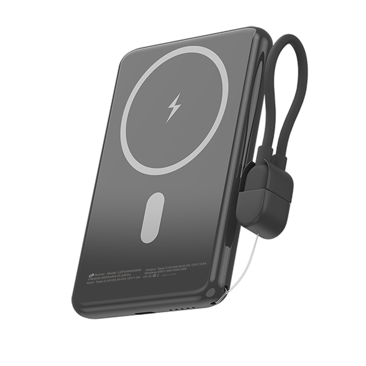 Powerbank 5000mah Leotec Lepoww20w5k 20w Wireless Negra Incluye Cable Usb Tipo-C