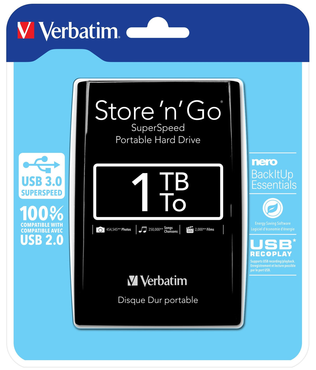 Disco Externo Hdd Verbatim Portátil Store 'N' Go Usb 3.0 De 1 Tb En Color Negro