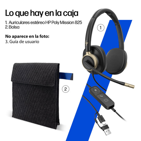 EAN 0199764365620 - HP Poly Mission 825 Stereo USB Wired Headset (Bulk) Negro imagen 6