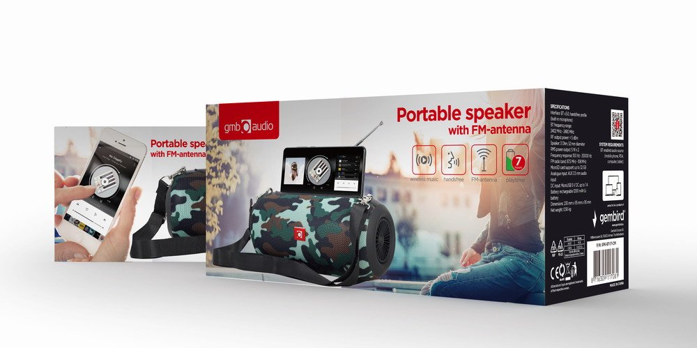 Altavoz Bluetooth Portátil Gembird Spk-Bt-17-Cm Radio Fm, Micrófono Integrado, Patrón Camo, Usb, Aux, Microsd