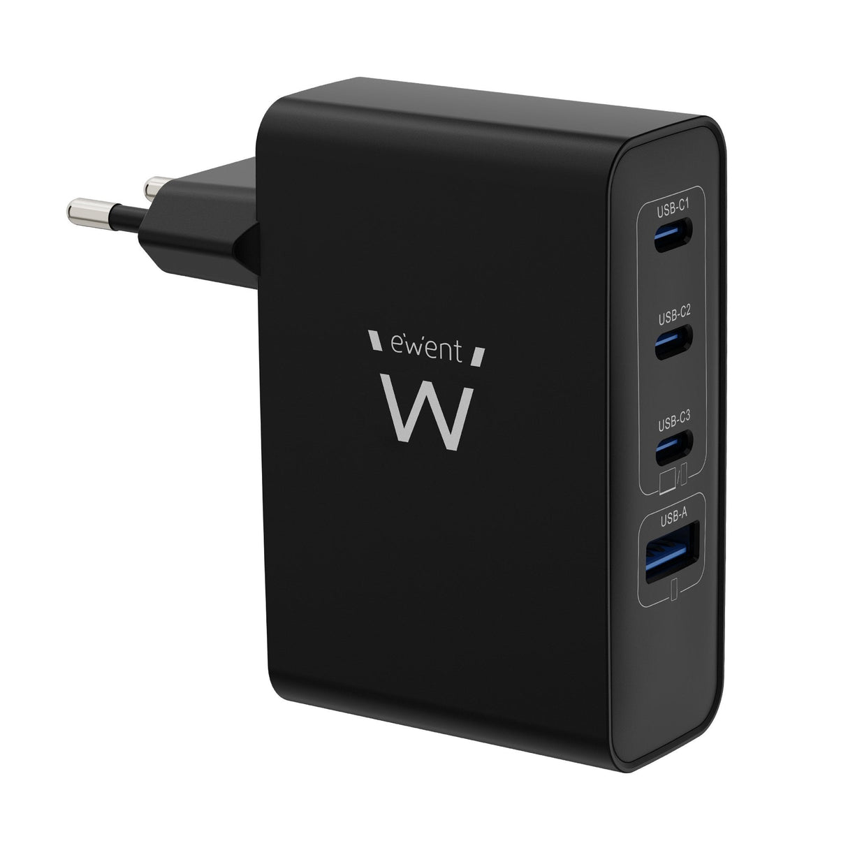 Ewent Ew1330 Cargador Gan Universal De Pared 100w Ultrarapido - 3x Usb-C Pd 3.0 Y 1x Usb-A Qc 3.0 - Negro