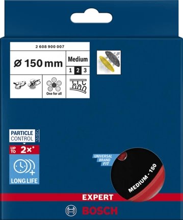 Placa De Soporte Universal Bosch Expert Con Orificios Múltiples, Dureza Media, Ø150 Mm, M8+5/16", Placa De Lijado (Negro, Para Lijadoras Excéntricas)