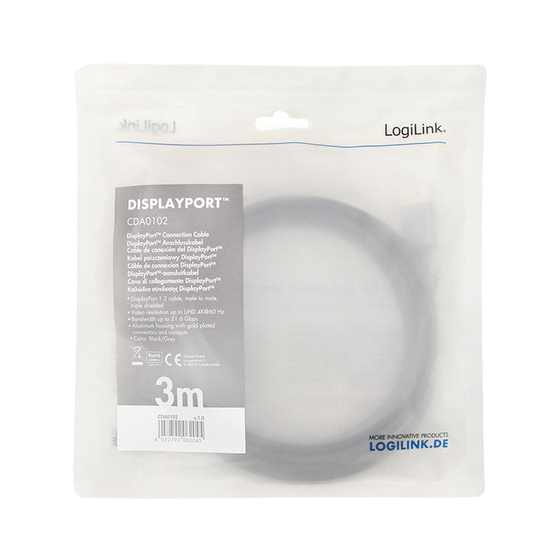 EAN 4052792062045 - LogiLink CDA0102 cable DisplayPort 3 m Gris, Negro imagen 3