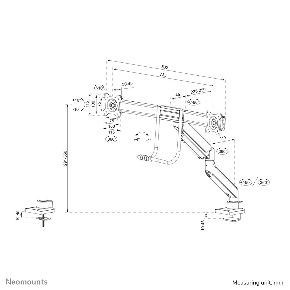 Neomounts By Newstar Soporte De Mesa 2 Monitores 17-32'' 7kg 2x 8kg Negro