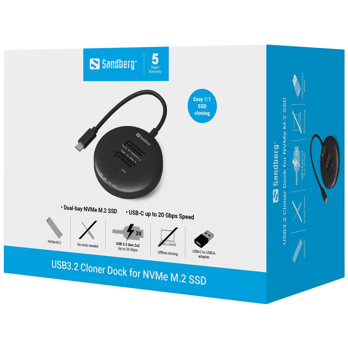 Sandberg 136-72 Base De Conexión Para Disco Duro Usb 3.2 Gen 2 (3.1 Gen 1) Type-C Negro