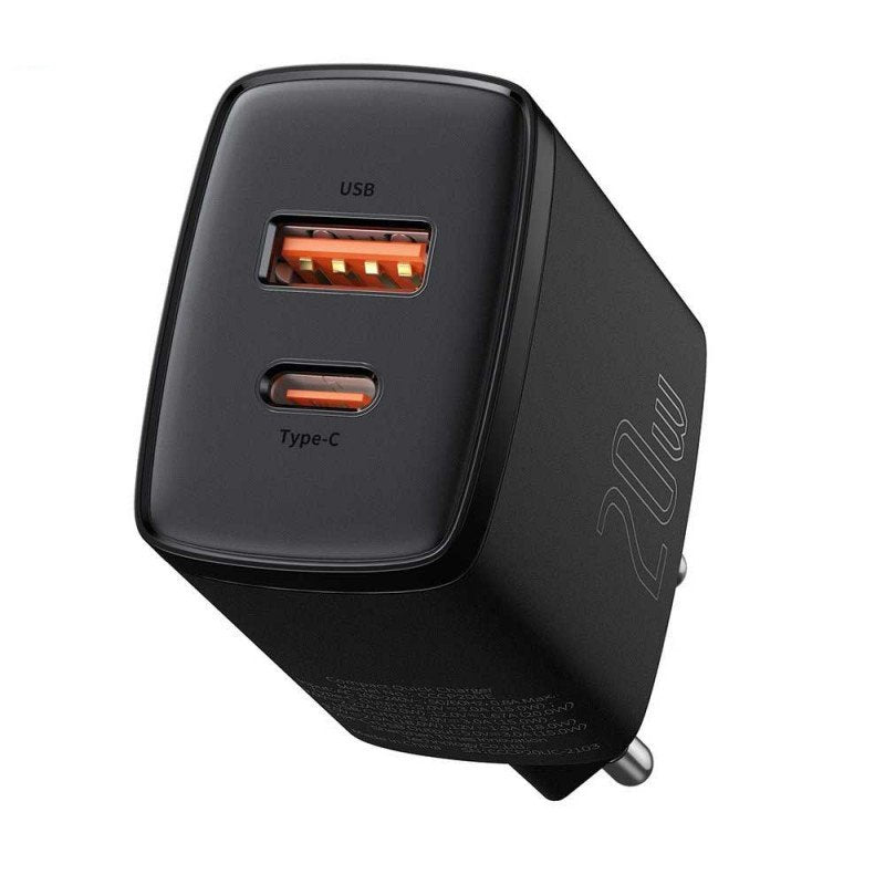 Baseus Charger 20w Ports (Usb+Usb-C) Compact Quick Black Ccxj-B01
