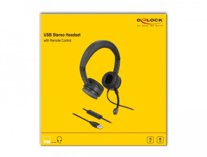 Delock 27180 Auriculares Estéreo Usb Con Mando A Distancia Por Cable Y Botón De Silencio Rápido Para Pc Y Ordenador Portátil