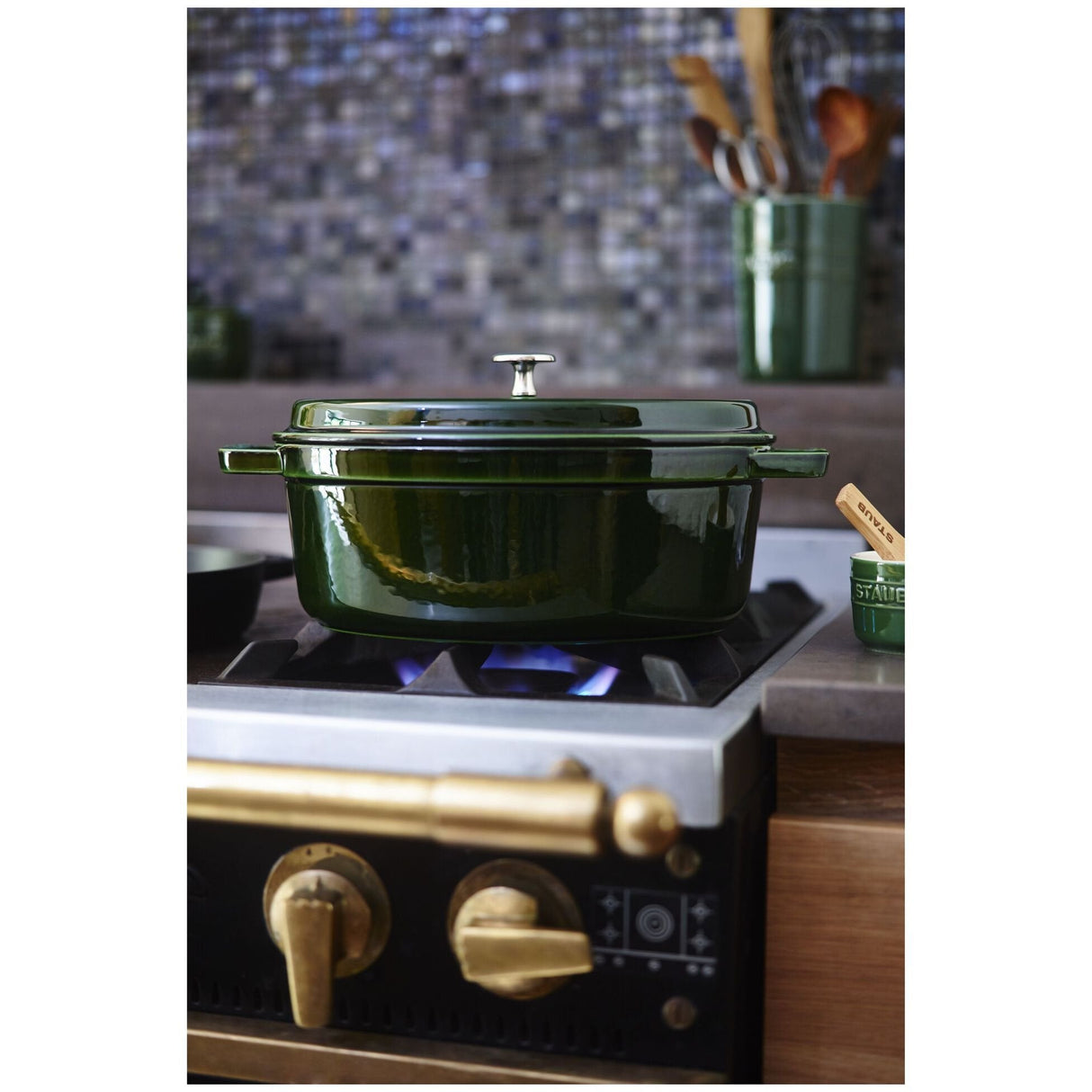 Staub La Cocotte 33cm Oval, Basil Green, Cast Iron