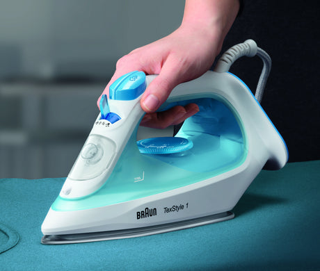 EAN 8021098000798 - Braun TexStyle 1 SI1050BL Plancha a vapor Suela de cerámica 2000 W Azul, Blanco imagen 2