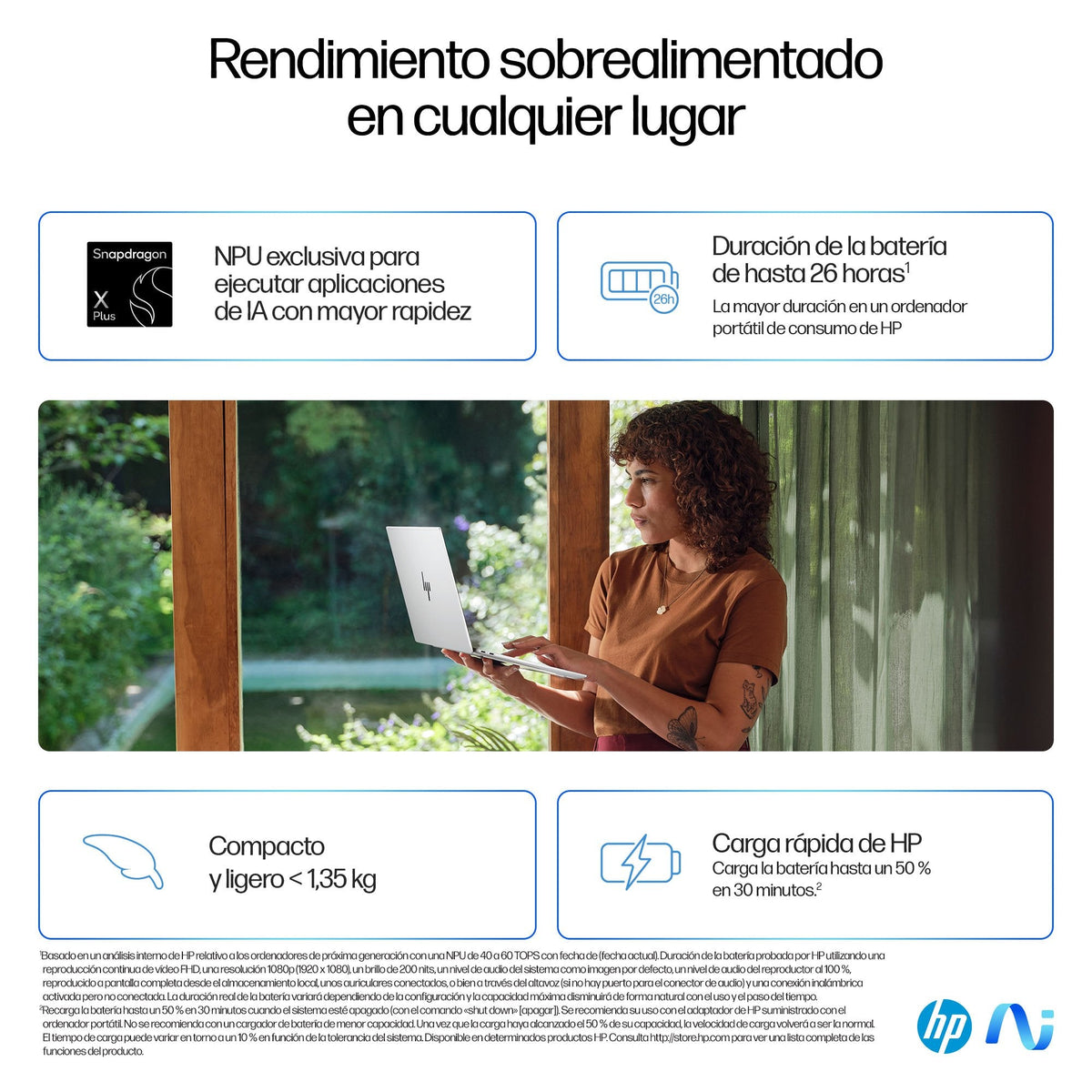Portátil Hp Omnibook X 14-Fe1004ns Copilot+Pc, Qc Snapdragon X Plus X1p-42-100, 16gb, 512gb Ssd, 14", W11 - Plata