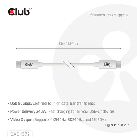 EAN 8719214473273 - CLUB3D CAC-1572 cable USB USB4 Gen 2x2 1,2 m USB C Blanco imagen 4