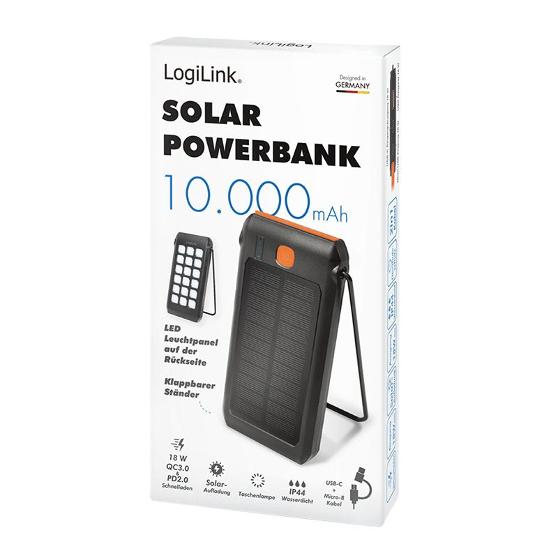 Banco De Energía Solar Logilink 10000 Mah 2x Usb-A Qc Y 1x Usb-C Pd