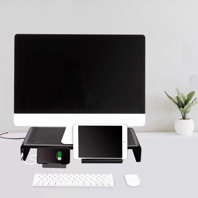 Elevador De Monitor Logilink, 420-520 Mm, Ergo., 2x Usb 3.0, 1x Usb-C