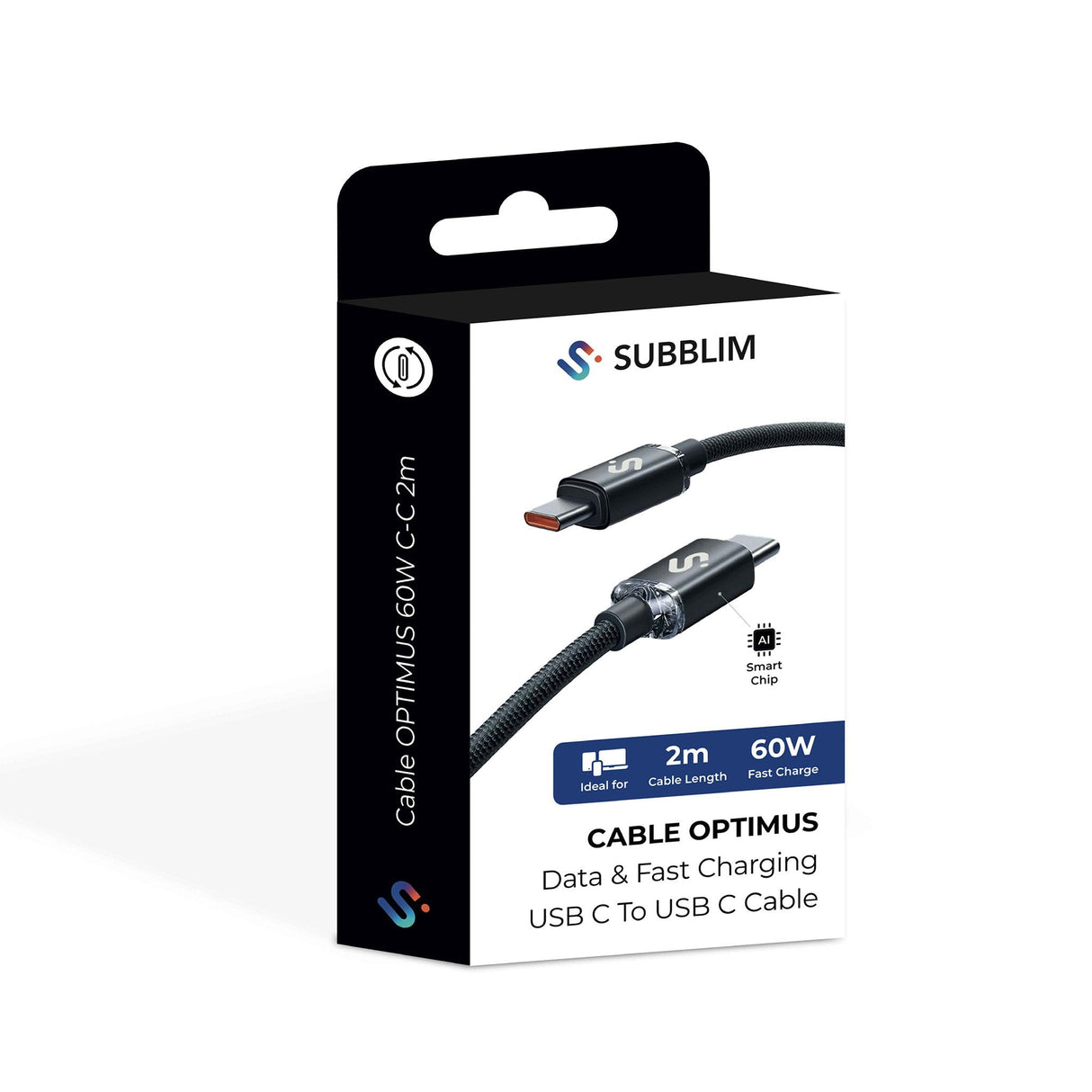 Cable Optimus 60w Usb-C/Usb-C 2 M Negro Subblim 60w/ Longitud: 2m/  Usb-C &Harr; Usb-C/ Pd