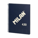 Milan Cuaderno Espiral Formato A4 Pautado 7mm - 80 Hojas De 95 Gr/M2 - Microperforado, 4 Taladros - Color Azul Oscuro