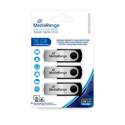 EAN 4260459619376 - MediaRange MR910-3 unidad flash USB 16 GB USB tipo A 2.0 Negro, Plata imagen 1