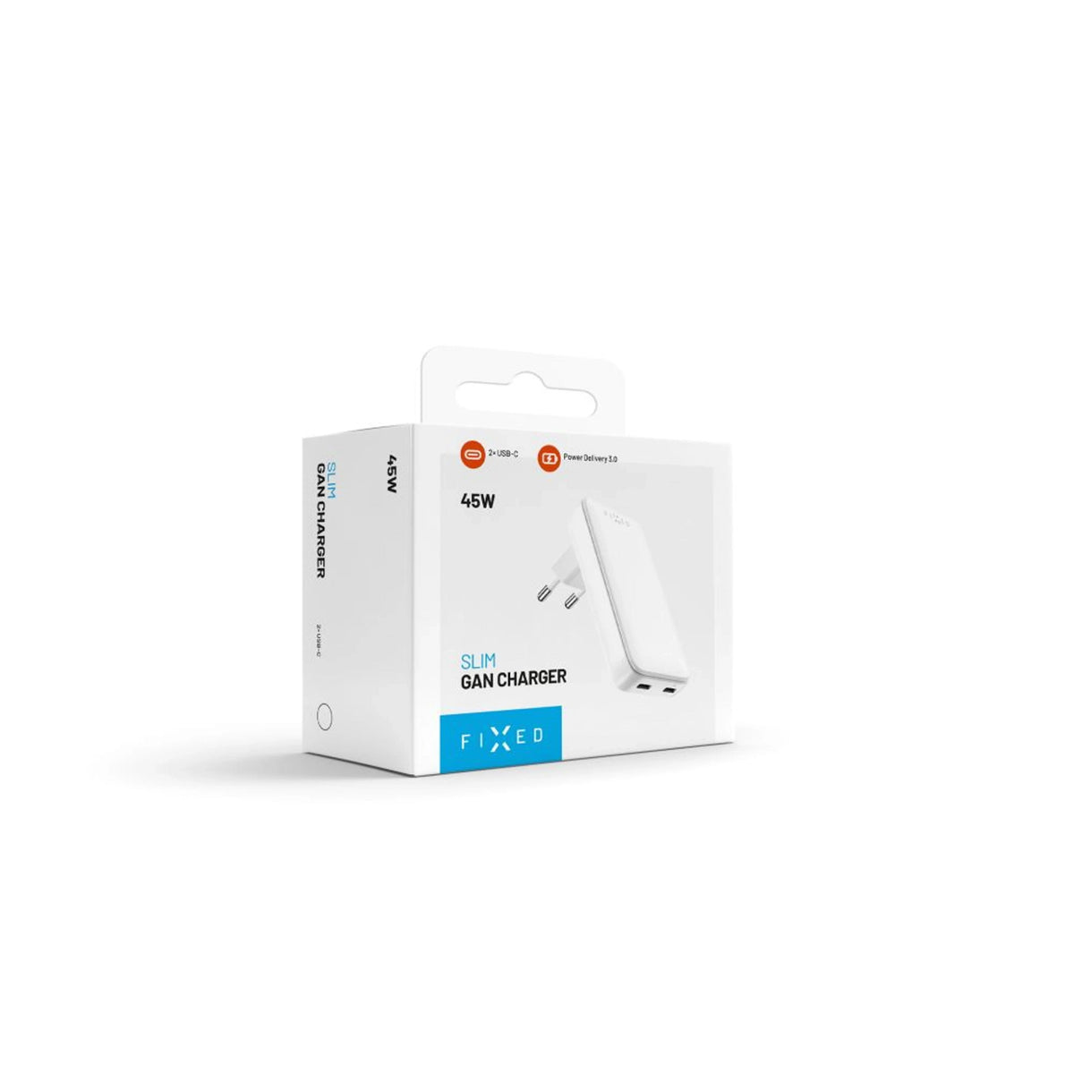 Fixed Slim 2xusb-C Travel Charger, Gan, Pd Support, 45w, White