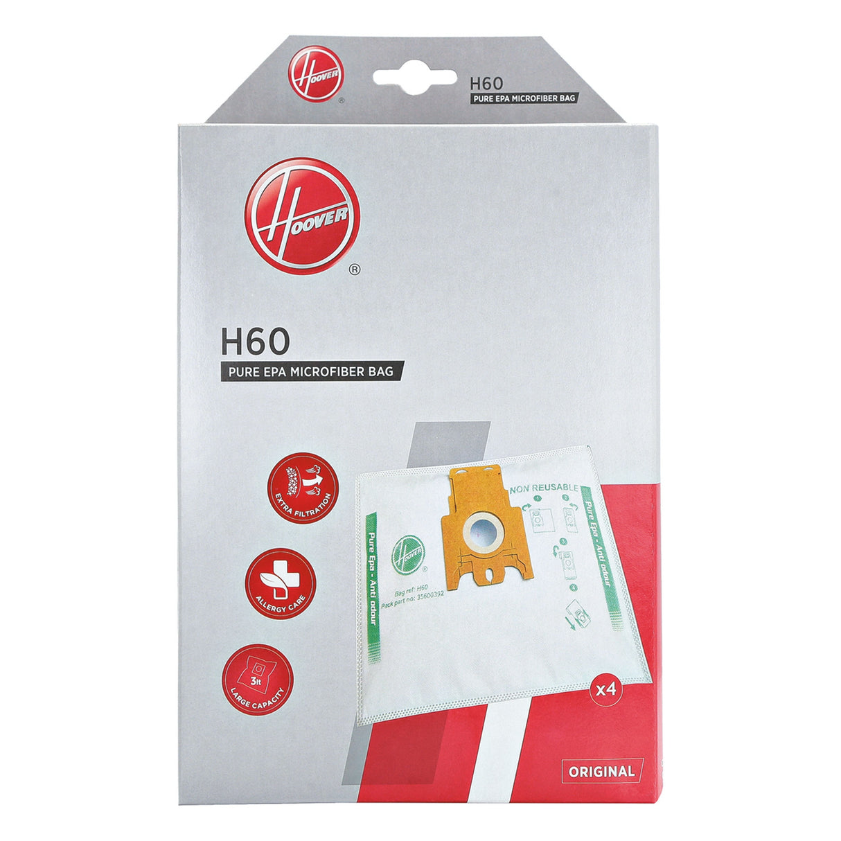 Bolsa Pure Hepa Hoover H60 Para Aspirador Telios Plus 4 Unidades