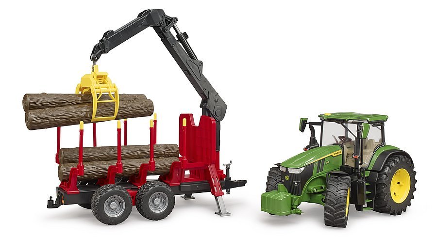 Vehículo Bruder John Deere 7r 350 M Remolque De Expedición (Verde/Rojo, Incl. 4 Troncos De Árboles)