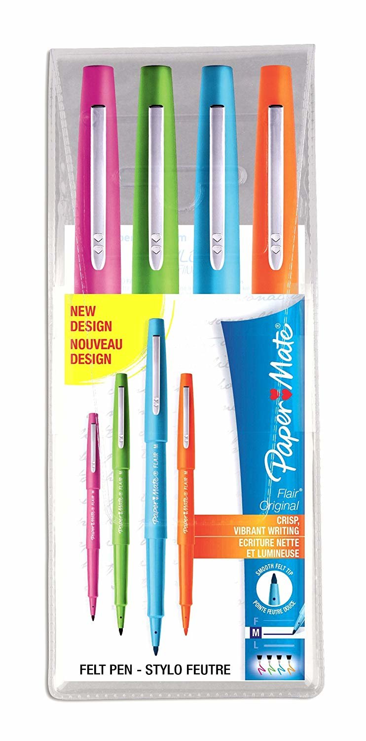 Papermate Flair Original Rotulador Medio Azul, Verde, Naranja, Rosa