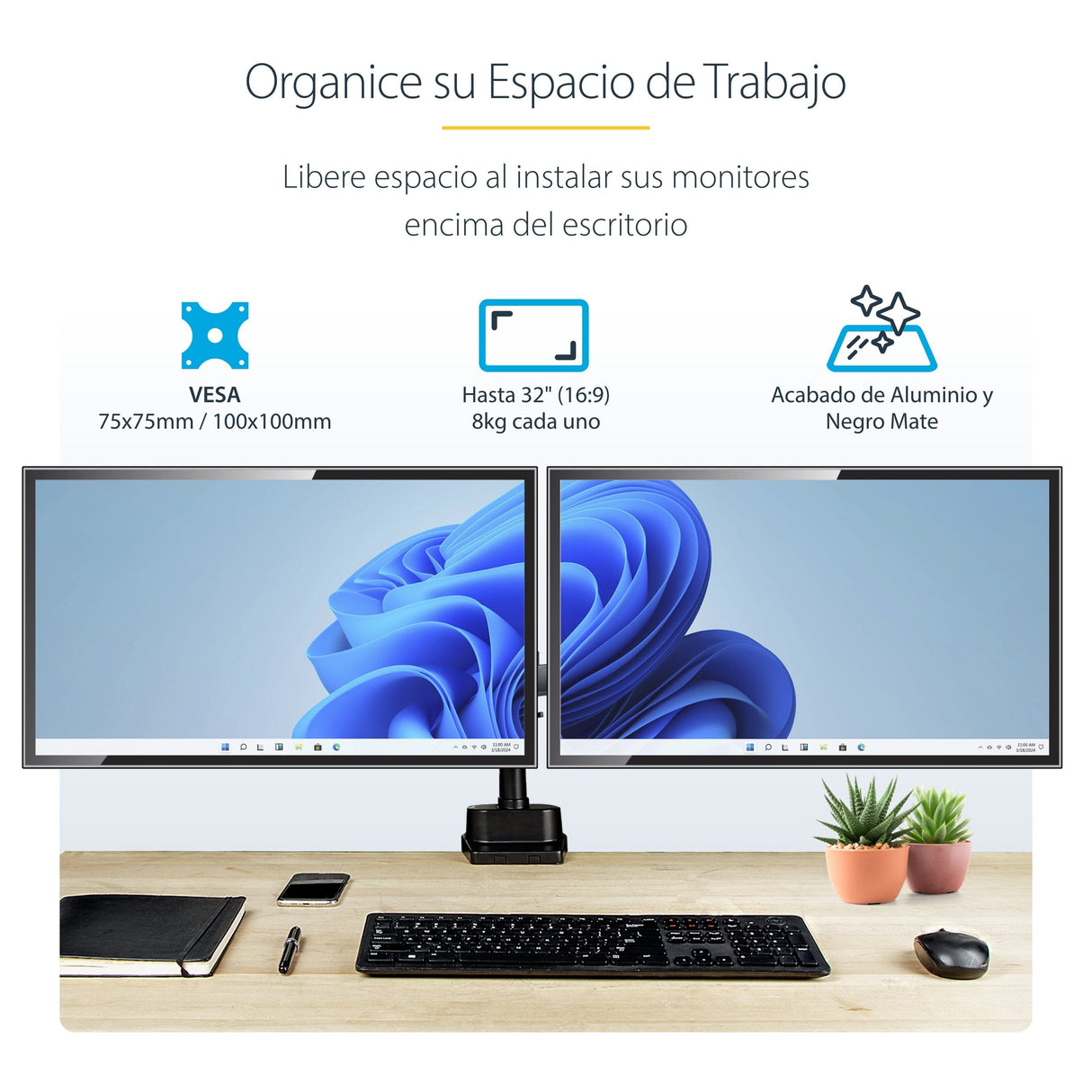 EAN 65030892537 - StarTech.com ARMDUALPIVOT soporte para monitor 81,3 cm (32") Escritorio Negro imagen 12